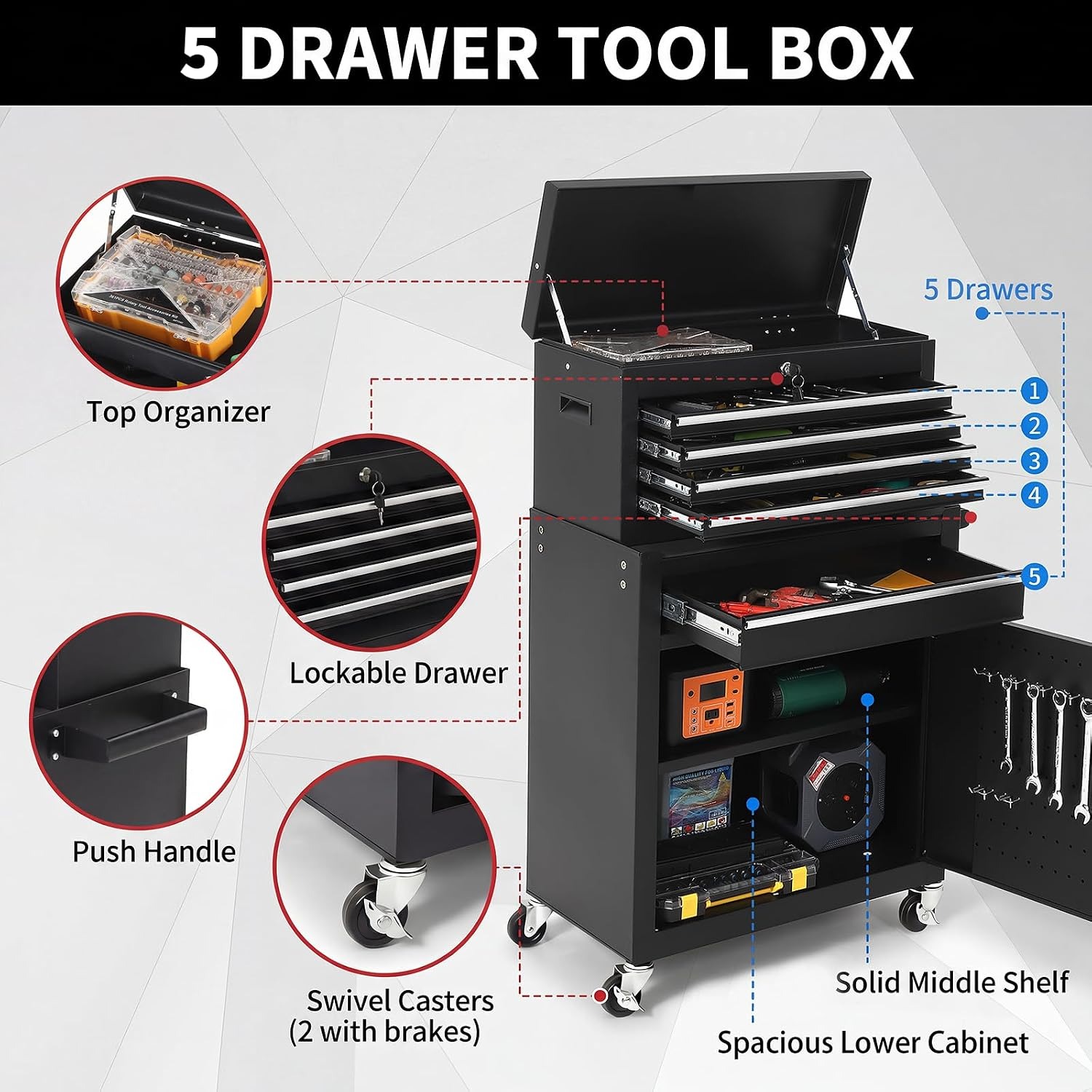 خزانة أدوات متنقلة بخمسة أدراج - مراجعة Workshop Tools Trolley وسعره